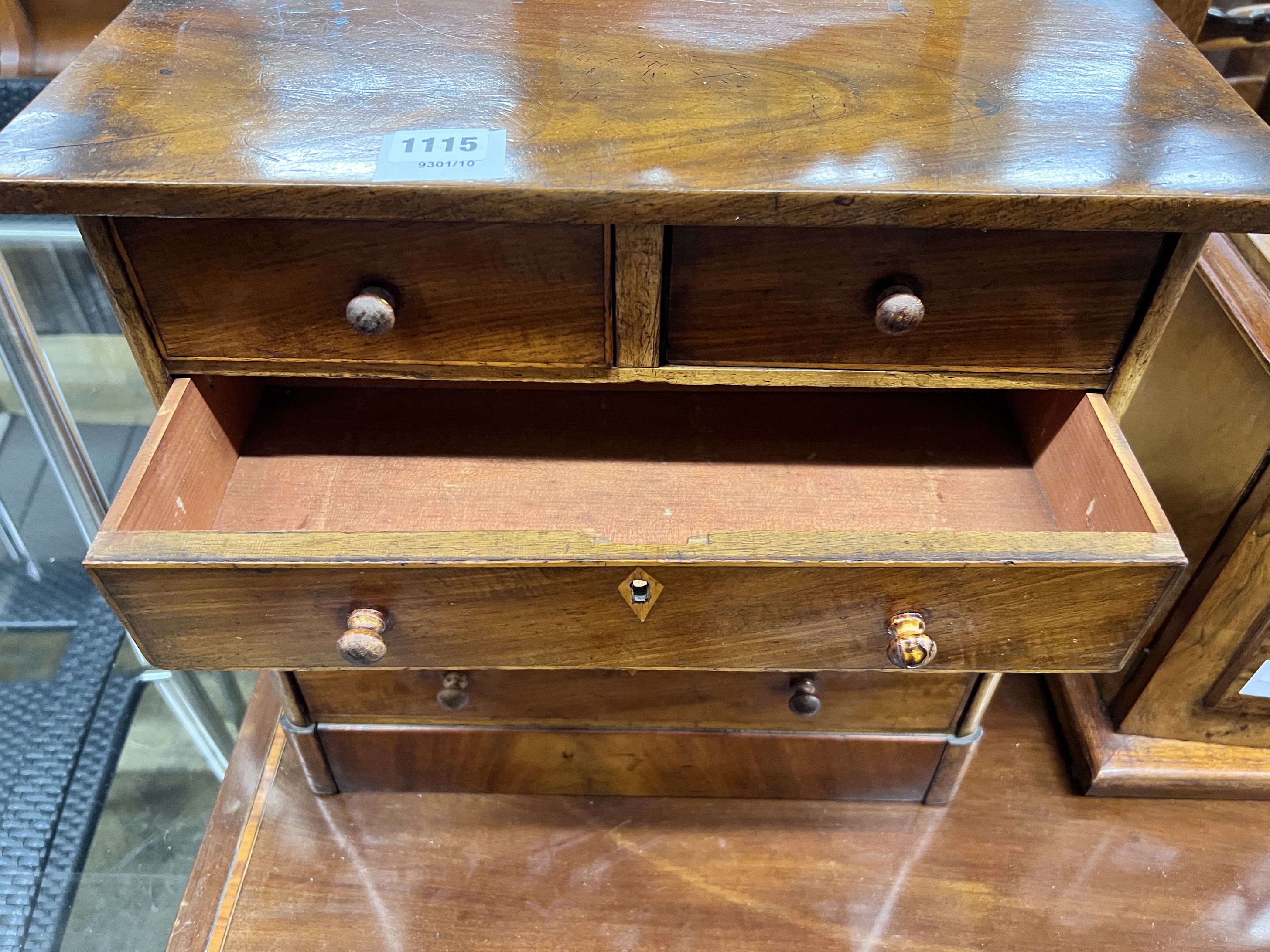 An early Victorian mahogany miniature chest of drawers, width 43cm, height 41cm